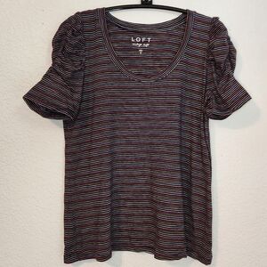 LOFT Vintage Soft Multicolor Striped Puff Sleeve Blouse, Size‎ S